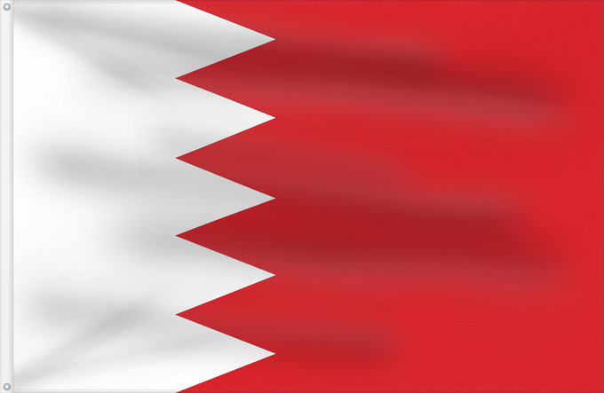 Bandera, con dos ojales metálicos y lado del asta reforzado: Bahrain	Bahreïn	Baréin	Bahrein	علم البحرين	Bahreina	Bahrainin	Флаг Бахрейна	Bahrajna	Bahrains	Прапор Бахрейну	Quốc kỳ Bahrain