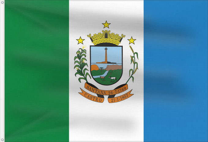 Bandera, con dos ojales metálicos y lado del asta reforzado: Castro Parana Brasil	Castro (Paraná)	Armas do Município de Castro no Estado do Paraná