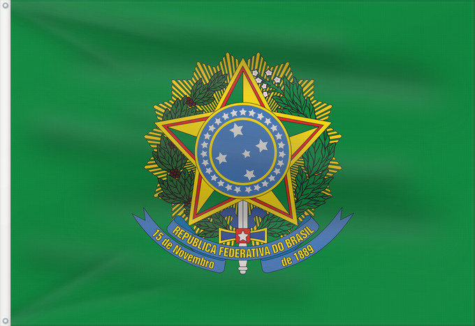 Bandera, con dos ojales metálicos y lado del asta reforzado: President of Brazil	Presidential Standard of Brazil	Étendard Présidentiel du Brésil	Estandarte Presidencial de Brasil	Präsidialstandarte von Brasilien	Stendardo Presidenziale del Brasile	Presidential Flag of Brazil