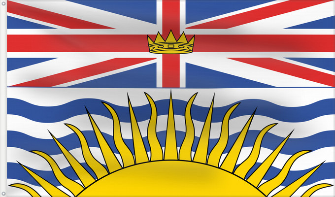 Flag, with two metal eyelets and reinforced hoist: British Columbia	Colombie-Britannique	Columbia Británica	Columbia Britannica	Banniel proviñs Kolombia Vreizhveuriat  British Columbia