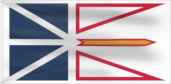 Drapeau, avec deux œillets métalliques et guindant renforcé : Newfoundland and Labrador	Terre-Neuve-et-Labrador	Terranova y Labrador	Neufundland und Labrador	Terranova	Banniel Douar-Nevez ha Labrador