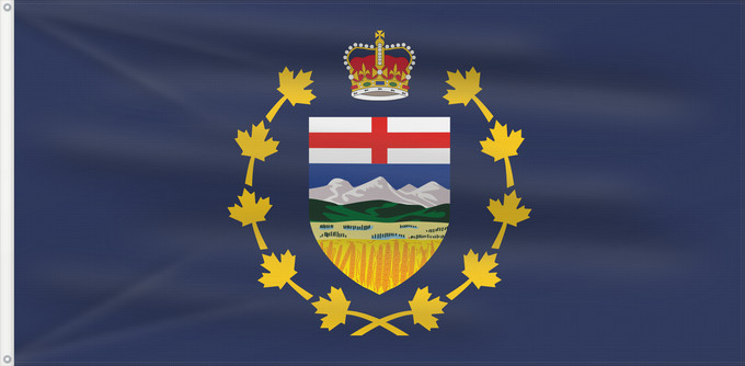 Drapeau, avec deux œillets métalliques et guindant renforcé : Lieutenant-Governor of Alberta	Lieutenant-gouverneur de Alberta	Teniente Gobernador de Alberta	Lieutenant Governor von Alberta	Luogotenente Governatore dell'Alberta