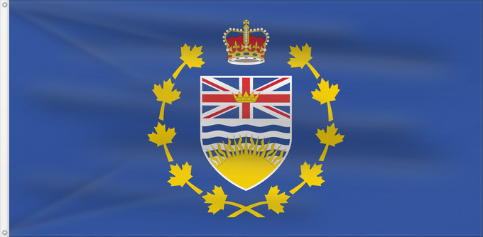 Drapeau, avec deux œillets métalliques et guindant renforcé : Lieutenant-Governor of British Columbia	Lieutenant-gouverneur de Colombie-Britannique	Teniente Gobernador de Columbia Británica	Lieutenant-Gouverneur von British Columbia	Luogotenente Governatore della Columbia Britannica