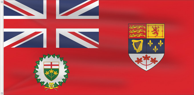 Drapeau, avec deux œillets métalliques et guindant renforcé : Lieutenant-Governor of Ontario 1959–1965 Lieutenant-Governor of Ontario (1959–1965) Lieutenant-gouverneur de Ontario 1959–1965 Teniente Gobernador de Ontario (1959–1965) Lieutenant-Gouverneur von Ontario (1959–1965) Luogotenente Governatore dell'Ontario