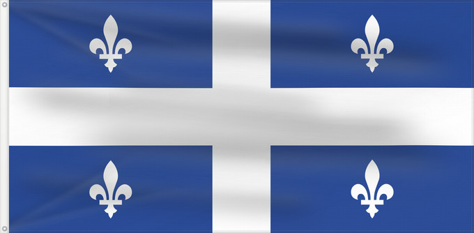 Drapeau, avec deux œillets métalliques et guindant renforcé : Quebec  1-2	Quebec with ratio 1 2	Québec  proportion 1 2	Quebec (1:2)	Québec (1:2)