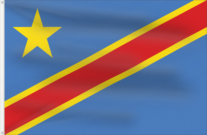 Flag, with two metal eyelets and reinforced hoist: Democratic Republic of the Congo	The national flag of the Democratic Republic of the Congo	La République démocratique du Congo	Rep. Dem. del Congo	Demokratischen Republik Kongo	Repubblica Democratica del Congo	Democratische Republiek Congo	علم جمهورية الك