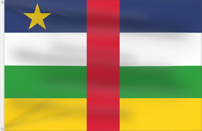 Flag, with two metal eyelets and reinforced hoist: Central African Republic The proportions of this flag are 3 2; however République centrafricaine República Centroafricana Zentralafrikanischen Republik Repubblica Centrafricana Centraal-Afrikaanse Republiek علم جمهورية أفريقيا الوسطى Af den Central Afrika