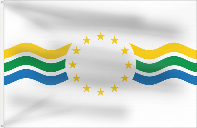 Bandera, con dos ojales metálicos y lado del asta reforzado: Los Ríos, Chile	Los Ríos Region, Chile	Région de Los Ríos, Chili	XIV Región de Los Ríos, Chile	Regione di Los Ríos, Cile