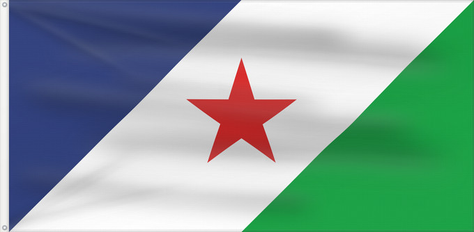 Bandera, con dos ojales metálicos y lado del asta reforzado: Agua de Dios	Da Agua de Dios