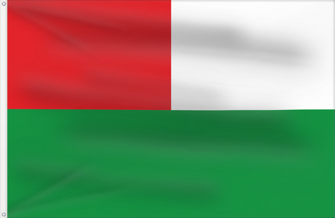 Flagge, mit zwei Metallösen und verstärktem Besatzband: El Santuario  Antioquia	El Santuario (Antioquia)	Municipio de El Santuario  Antioquia   Consta de dos fajas la superior dividida en dos y en los colores Rojo y Blanco; Verde esmeralda a todo lo largo de la faja inferior