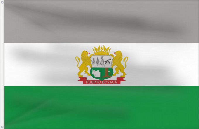 Flagge, mit zwei Metallösen und verstärktem Besatzband: Puerto Boyacá	Town of Puerto Boyacá; in Boyacá, Colombia	Municipio de Puerto Boyacá; en Boyacá, Colombia