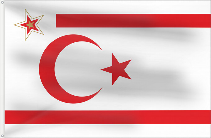 Flagge, mit zwei Metallösen und verstärktem Besatzband: President of the Turkish Republic of Northern Cyprus Presidential standard of the Turkish Republic of Northern Cyprus Étendard présidentiel de la République turque de Chypre du Nord Estandarte presidencial de la República Turca del Norte de Chipre Standar