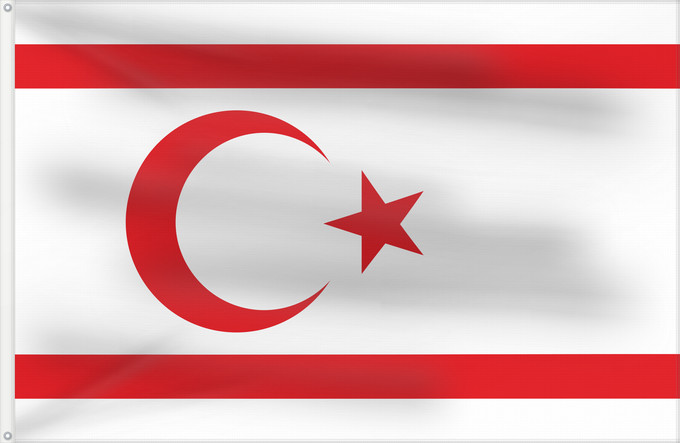 Bandera, con dos ojales metálicos y lado del asta reforzado: Turkish Republic of Northern Cyprus	Chypre du Nord	República Turca del Norte de Chipre	Türkischen Republik Nordzypern	Repubblica Turca di Cipro Nord	Turkse Republiek Noord-Cyprus	República Turca de Chipre do Norte	Cypru Północnego	علم قبرص الشمالية	Национ
