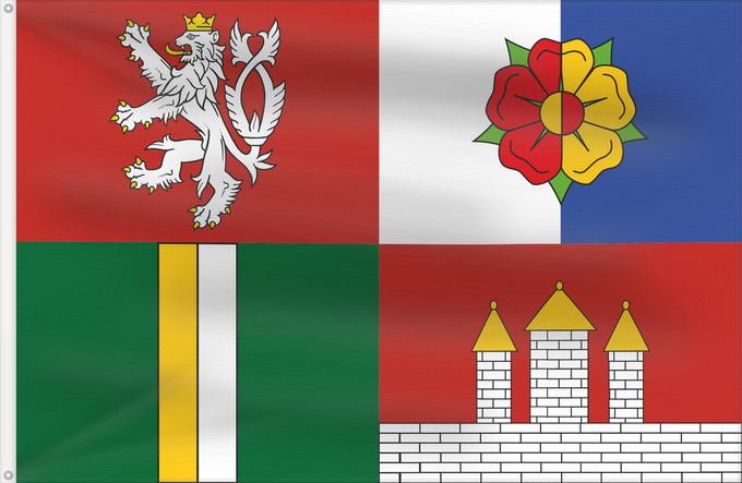 Bandera, con dos ojales metálicos y lado del asta reforzado: South Bohemian Region Région de Bohême du Sud Südböhmische Region