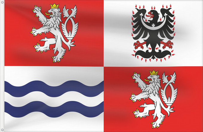 Bandera, con dos ojales metálicos y lado del asta reforzado: Central Bohemian Region Région de Bohême centrale Región de Bohemia Central Mittelböhmische Region