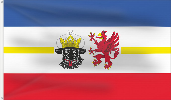 Bandera, con dos ojales metálicos y lado del asta reforzado: Mecklenburg-Western Pomerania Mecklenburg-Vorpommern Mecklembourg-Poméranie-Occidentale Mecklemburgo-Pomerania Occidental Meclemburgo-Pomerania Anteriore