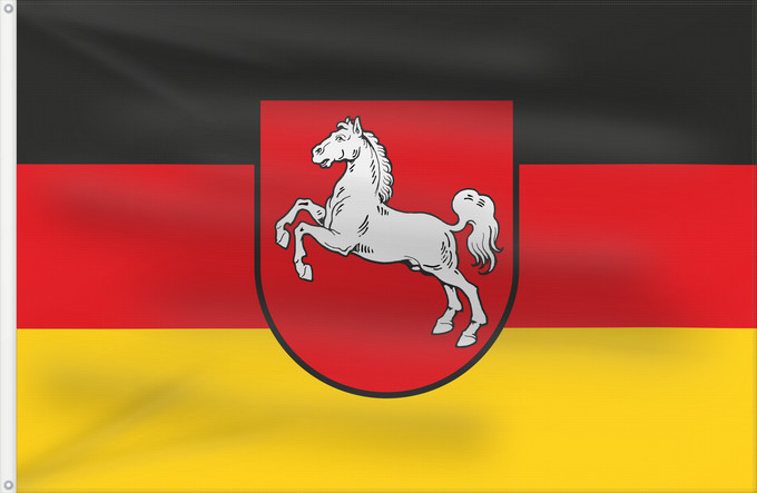 Bandera, con dos ojales metálicos y lado del asta reforzado: Lower Saxony	Baja Sajonia	Niedersachsen	Bassa Sassonia