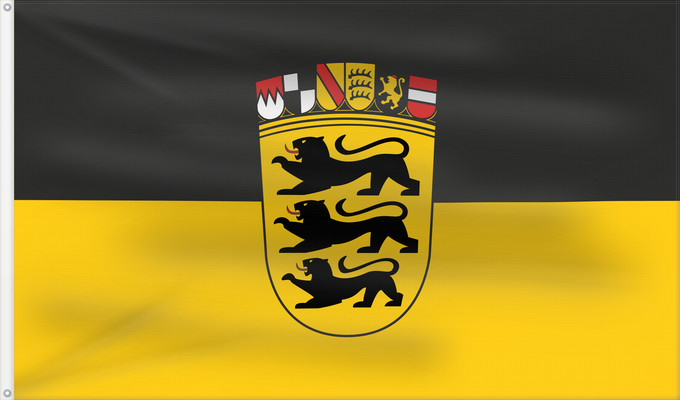 Flag, with two metal eyelets and reinforced hoist: Baden-Württemberg state, greater arms Baden-Württemberg (state, greater arms) Bade-Wurtemberg (État, grand blason) Baden-Wurtemberg (estado, escudo grande) Baden-Württemberg (Land, großes Wappen) Baden-Württemberg (stato, stemma grande)