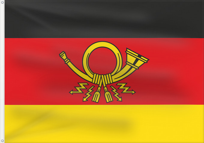Flag, with two metal eyelets and reinforced hoist: German post state secretary	On official car of the State Secretary of German Federal Ministry of postal system and telecommunications	Secrétaire d'État du Ministère Fédéral Allemand des Postes et Télécommunications - Drapeau	Secretario de Estado del Minis