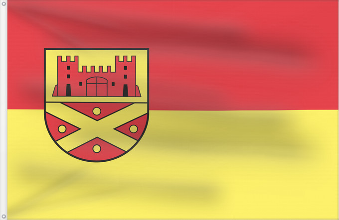 Flag, with two metal eyelets and reinforced hoist: Hüllhorst It is easy to put a border around this flag image