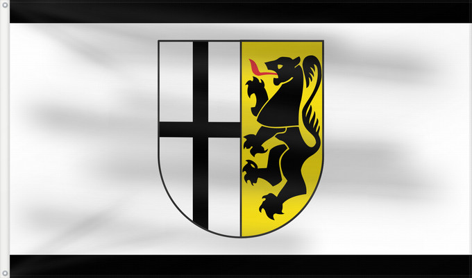 Flag, with two metal eyelets and reinforced hoist: Rhein Kreis Neuss Rhein-Kreis Neuss Der Kreis führt folgende Flagge Das Kreiswappen auf weißem Grund