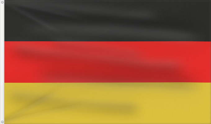 Flag, with two metal eyelets and reinforced hoist: West Germany; Flag of Germany 1990–1996 West Germany Allemagne (1990–1996, variante dorée) Alemania (1990–1996, variante dorada) Bundesrepublik Deutschland in der seltenen Darstellung mit einem goldfarbenen statt eines gelben Streifens Germania (1990–199