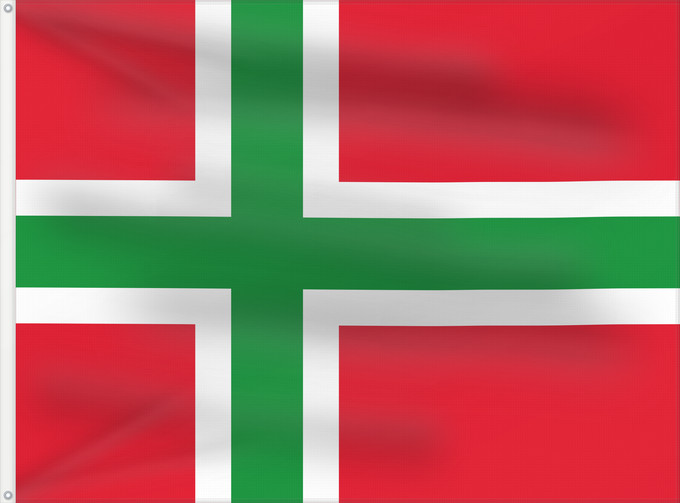 Bandiera, con due occhielli metallici e lato dell'asta rinforzato: Denmark Bornholmsflaget Unofficial flag of Bornholm Denmark Bornholm (non officiel) Bornholm (no oficial) Bornholm (inoffiziell) Bornholm (non ufficiale)