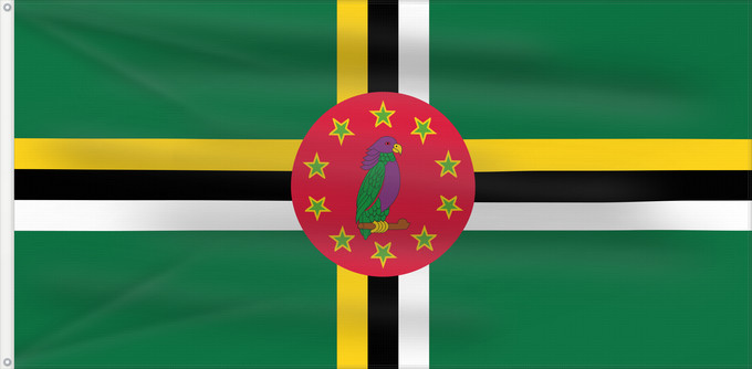 Drapeau, avec deux œillets métalliques et guindant renforcé : Dominica  1981-1988	Dominica 1981-1988