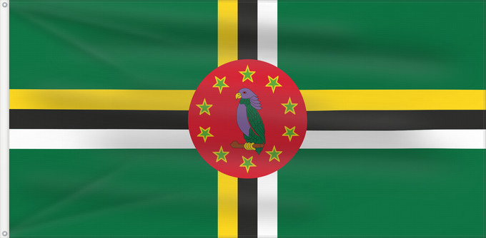 Drapeau, avec deux œillets métalliques et guindant renforcé : Dominica  1988-1990	Dominica from 1988 to 1990