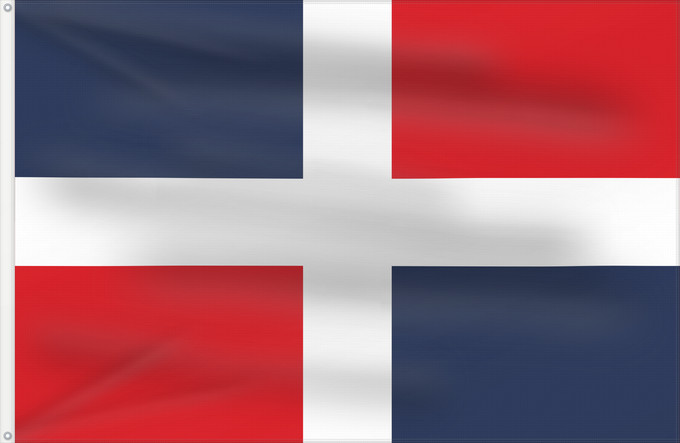Bandera, con dos ojales metálicos y lado del asta reforzado: Civil Ensign of the Dominican Republic Dominican Republic - Civil Ensign République Dominicaine - Pavillon de Cabotage República Dominicana - Bandera de Cabotaje Dominikanische Republik - Zivilschiffsflagge Repubblica Dominicana - Bandiera di Cabotaggio C