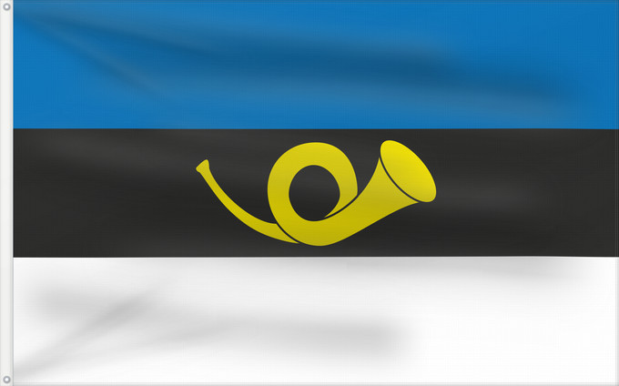Flagge, mit zwei Metallösen und verstärktem Besatzband: Estonia - Postal	Estonian postal flag, officially in use until 2009	Pavillon postal estonien (jusqu'en 2009)	Bandera postal de Estonia (hasta 2009)	Estnische Postflagge (bis 2009)	Bandiera postale estone (fino al 2009)	Postilipp