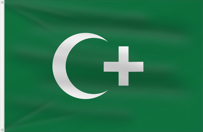 Flag, with two metal eyelets and reinforced hoist: Revolution flag of Egypt 1919	The revolution flag of Egypt from 1919. It bears a crescent and cross to demonstrate that both Muslims and Christians supported the Egyptian nationalist movement against British occupation