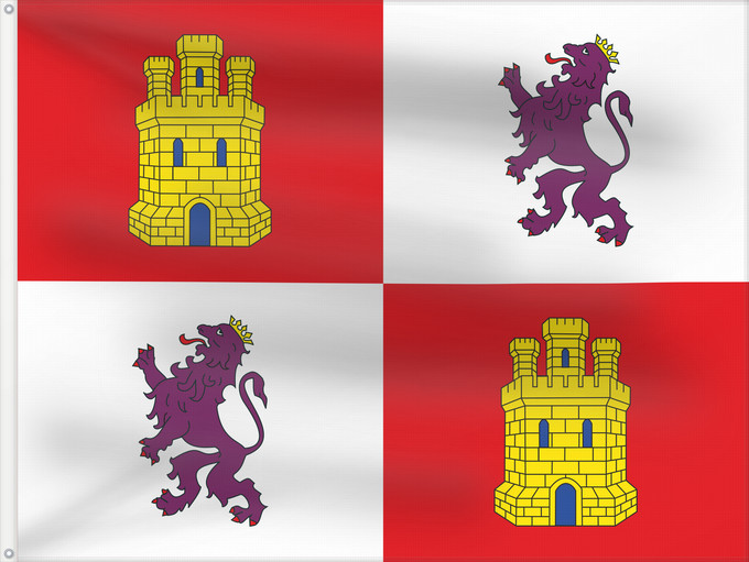 Bandera, con dos ojales metálicos y lado del asta reforzado: Castile and León Autonomous community of Castile and León Castille-et-León Comunidad autónoma de Castilla y León Kastilien und León Castiglia e León