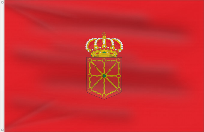 Bandera, con dos ojales metálicos y lado del asta reforzado: Navarra Navarre Spain Article 7.2. of the LORAFNA stipulates The flag of Navarre is red Communauté Forale de Navarre Comunidad Foral de Navarra Navarre Nafarroako Foru Komunitatea bandera Nafarroako armarria