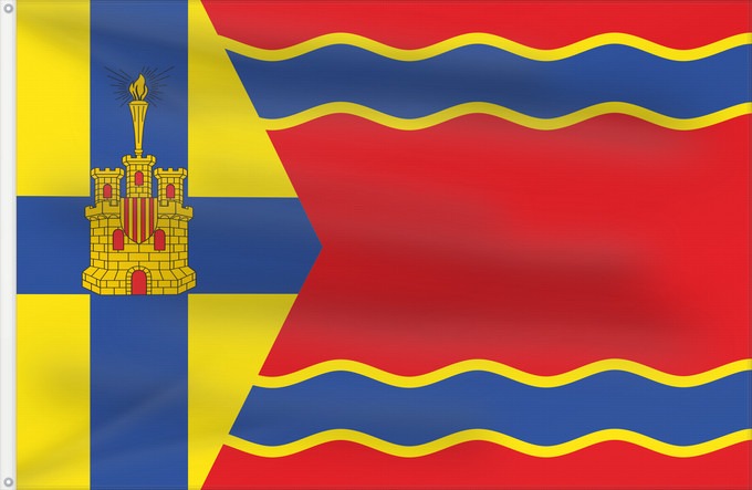 Bandera, con dos ojales metálicos y lado del asta reforzado: Aguatón	Aguatón municipal flag	Drapeau municipal d'Aguatón	Municipal de Aguatón  Teruel  De proporción 2/3, paño rojo al batiente con dos bandas onduladas azules	Gemeindeflagge von Aguatón	Bandiera municipale di Aguatón