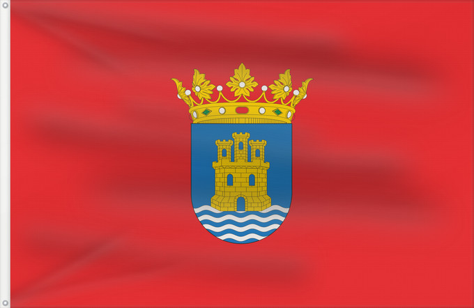 Bandera, con dos ojales metálicos y lado del asta reforzado: Alcalá de Henares D Alcalá de Henares Alkalao Alcalá de Henaresko bandera E Alcalá de Henares Bandièra d Alcalá de Henares