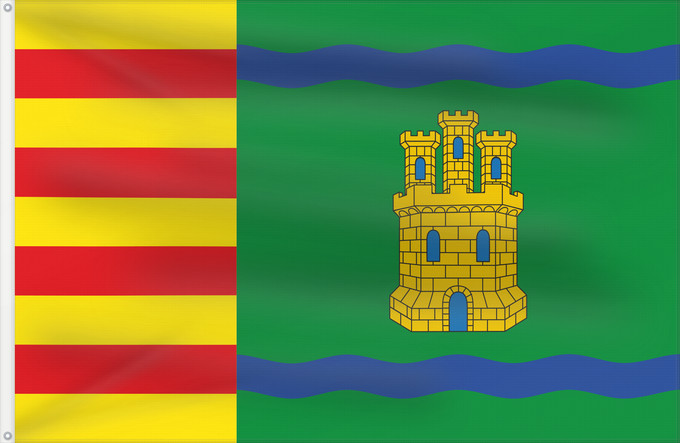 Bandera, con dos ojales metálicos y lado del asta reforzado: Alcolea del Cinca Municipal de Alcolea del Cinca Huesca Paño verde