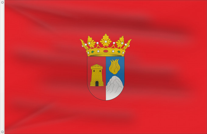 Bandera, con dos ojales metálicos y lado del asta reforzado: Alcolecha Spain	Alcolecha  Alcoleja , in Alicante province, Spain	Proporciones 2 3. De rojo