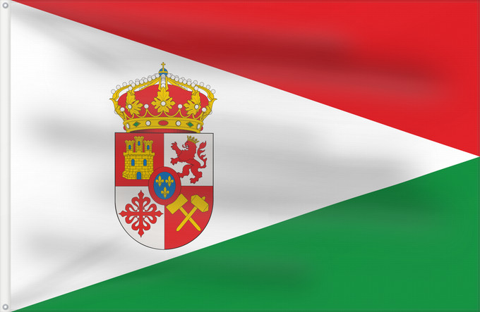 Bandera, con dos ojales metálicos y lado del asta reforzado: Almadén Spain	Almadén, in Ciudad Real province, Spain	Almadén	La bandera que se propone es de nueva creación