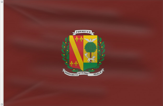 Bandera, con dos ojales metálicos y lado del asta reforzado: Amorebieta-Etxano Amorebieta-Etxano Vizcaya en raso granate