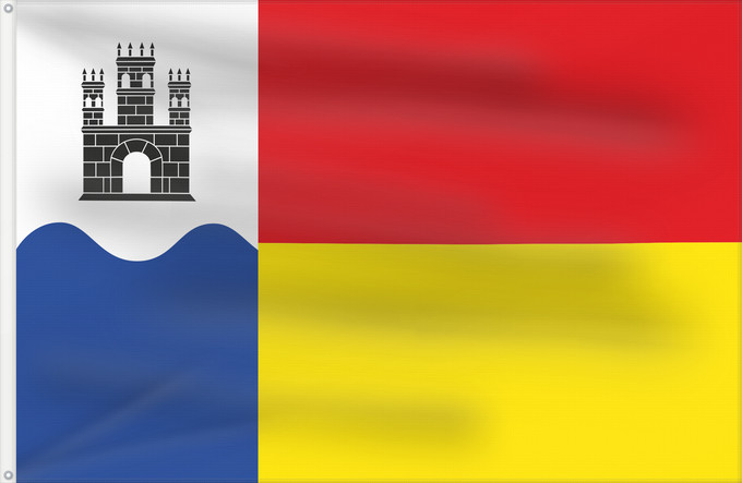 Bandera, con dos ojales metálicos y lado del asta reforzado: Begur	It is easy to put a border around this flag image	Apaisada	Apaïsada