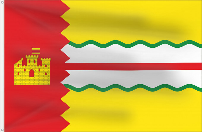 Bandera, con dos ojales metálicos y lado del asta reforzado: Bueña	Bueña-Teruel-Spain	Bueña-Teruel