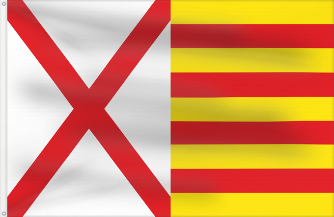 Bandera, con dos ojales metálicos y lado del asta reforzado: L Hospitalet de Llobregat	L Hospitalet de Llobregat, Barcelona, Spain	L'Hospitalet de Llobregat	Hospitalet de Llobregat, Barcelona, España	L Hospitalet de Llobregat, Barcelona, Espanya
