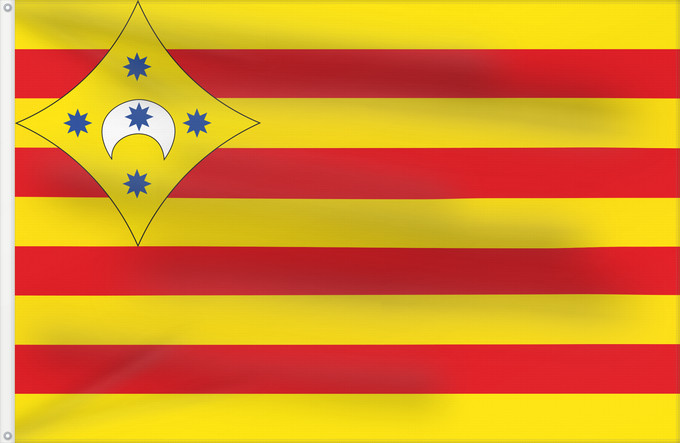 Bandera, con dos ojales metálicos y lado del asta reforzado: Comarca del Aranda Comarque de l'Aranda Comarca dell'Aranda