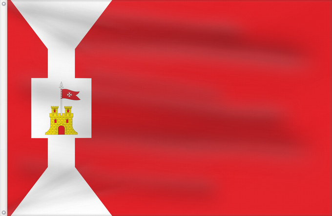 Bandera, con dos ojales metálicos y lado del asta reforzado: Mallén	Mallén-Zaragoza-Spain	Mallén-Zaragoza