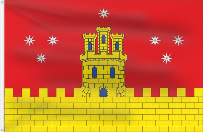 Bandiera, con due occhielli metallici e lato dell'asta rinforzato: Pedroche	Pedroche, Spain	Escudo de Pedroche  España  Rectangular de proporciones 2 3, formada por un paño de color rojo