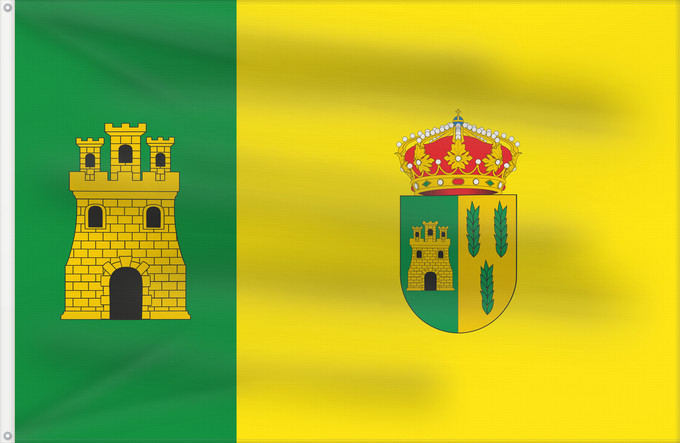 Bandera, con dos ojales metálicos y lado del asta reforzado: Tabernas	Municipio de Tabernas  Almería- España  Según la descripción Paño rectangular