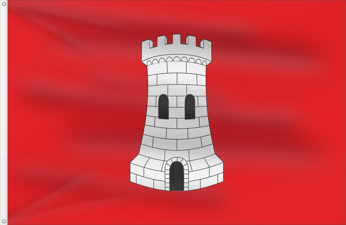 Bandera, con dos ojales metálicos y lado del asta reforzado: Torre del Burgo Spain Torre del Burgo, in Guadalajara province, Spain Torre del Burgo , paño rojo