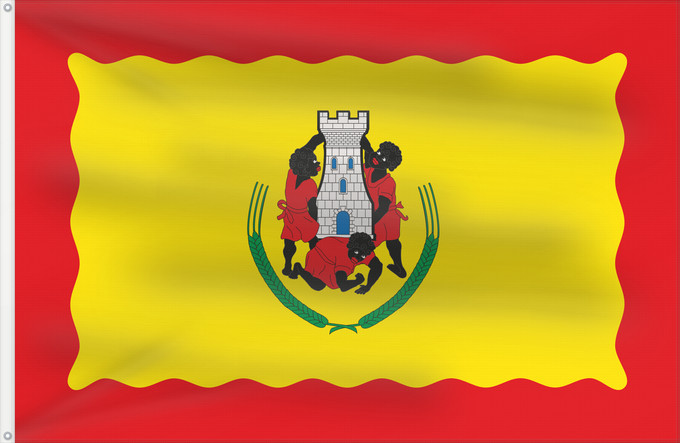 Bandera, con dos ojales metálicos y lado del asta reforzado: Torre los Negros Torres los Negros Teruel Paño amarillo