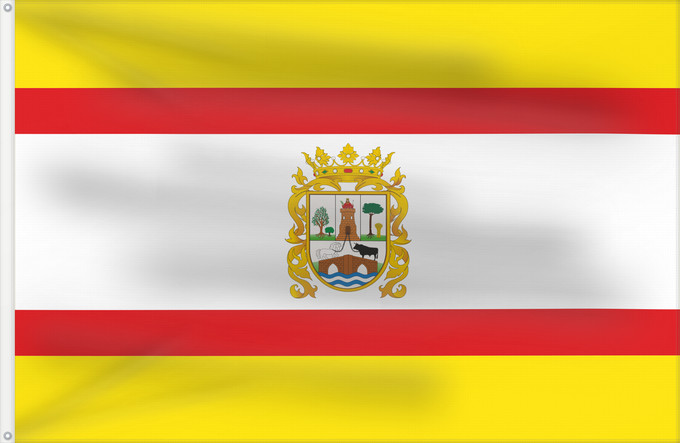 Bandera, con dos ojales metálicos y lado del asta reforzado: Utrera escudo	Utrera, province of Seville, Andalusia  Spain	Utrera